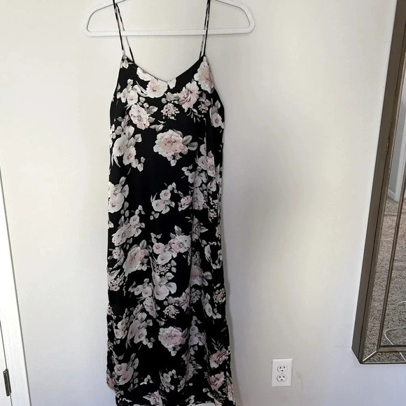 Mod Ref 90's Inspired Black Floral Midi Slip Dress Tie Back Size Small - Picture 1 of 7